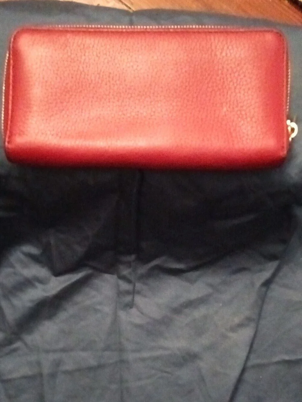 Michael Kors Cherry Red Pebbled Leather Zip Wallet with MK Medallion